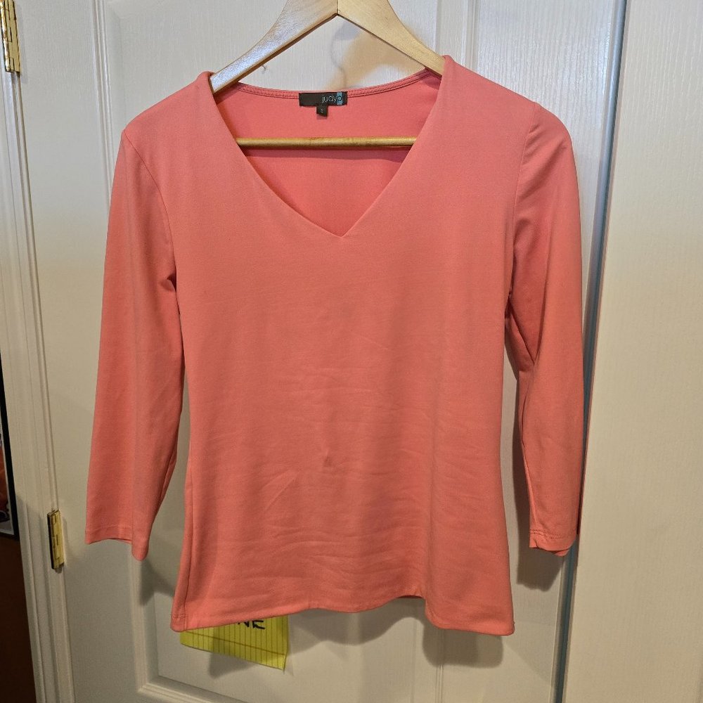 Judy P V-neck 3/4 Sleeve Top Size S Peach